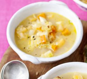 Image for  Chunky root veg soup with cheesy pesto toasts